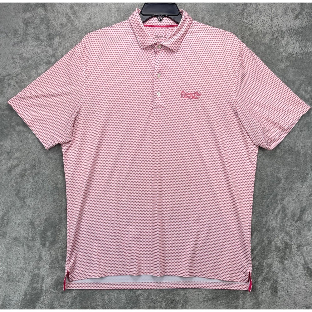 Johnnie-O Men's Polo Shirt Size XL Pink Polka Dots Performance Hilton‎ Head CC